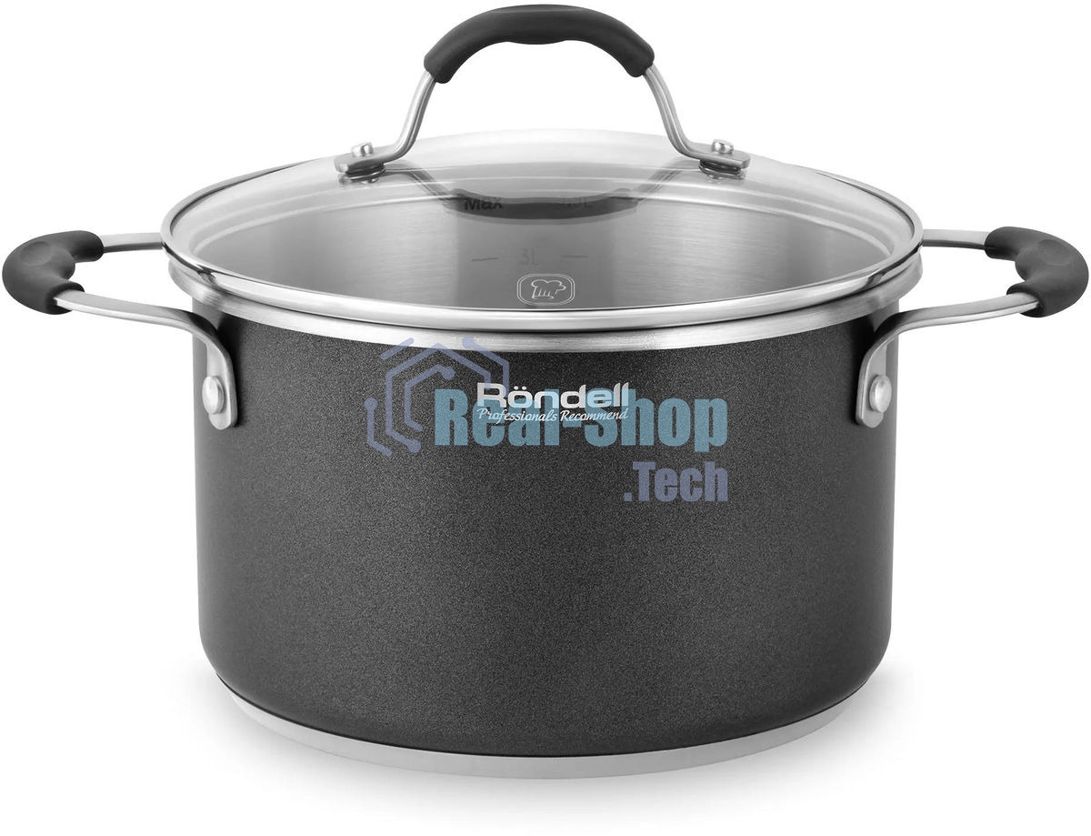 Кастрюля Rondell Stern RDS-010, 3.9л, 20см, с крышкой, серый