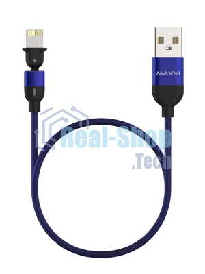 Кабель Maxvi MC-19L blue, USB-A - Lightning, 2.4A, LED ток макс. нагрузки 2.4А, макс. напряжение 5V; стандарт USB 2.0; длина кабеля 1.5м, нейлоновая оплетка, металлические корпуса разъемов,LED подсветка, цвет: синий