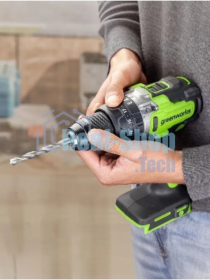 Дрель-шуруповерт аккумуляторная Greenworks GD24DD140 24V, 70/140Нм,Anti-kickback,2х4Ач,ЗУ,кор 3707607CUD