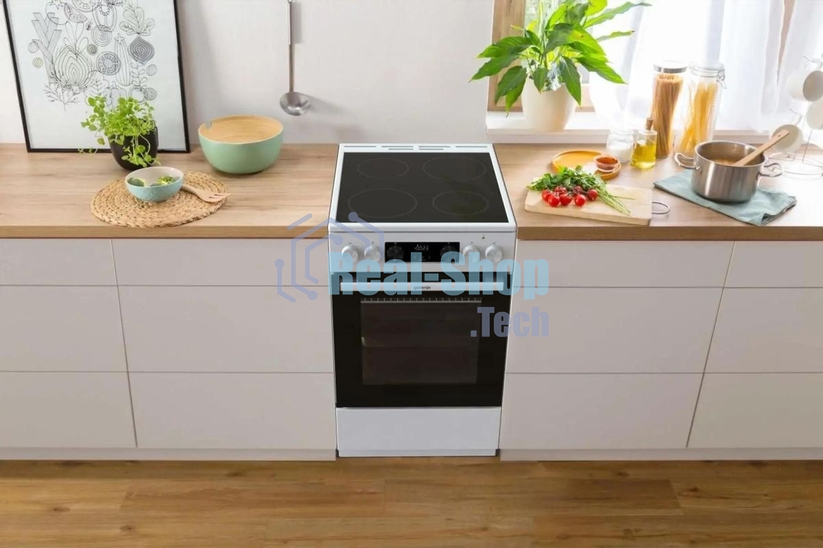 Плита электрическая Gorenje GEC5C42WG белый, конфорок 4 электрических, духовка 70 л, 50 см x 85 см x 59.4 см (без крышки)
