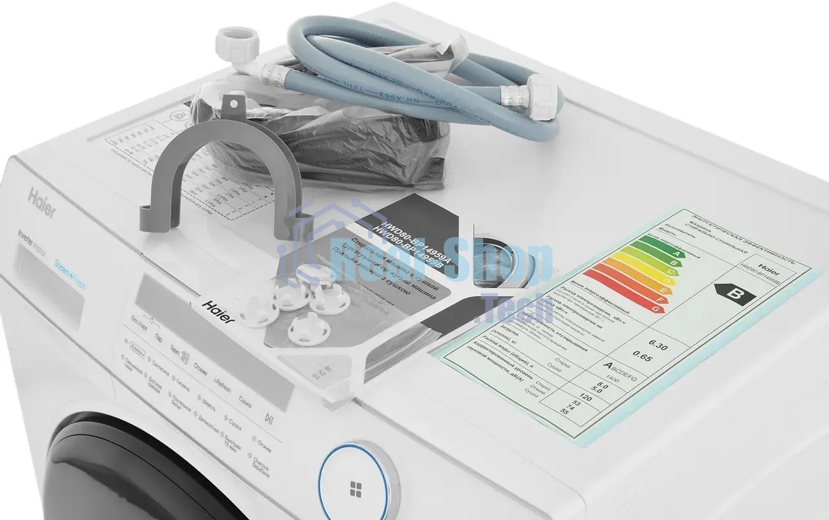 Стиральная машина Haier HWD80-BP14959B белый, загрузка фронтальная 8 кг, 5 кг - сушка, 1400 об/мин, класс: A
