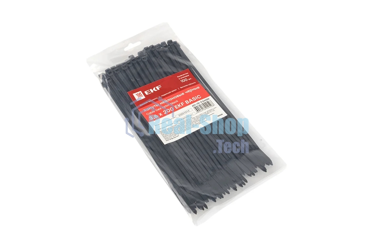 Хомут кабельный 3.6х200 нейл. черный (уп. 100 шт) EKF plc-cb-3.6x200