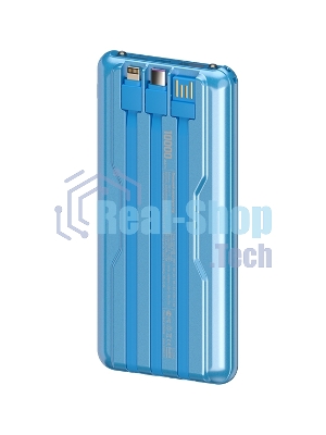 Портативный аккумулятор Maxvi PB10-11 10000 мАч blue 3A, встроенные кабели USB A/Type-C/Lightning