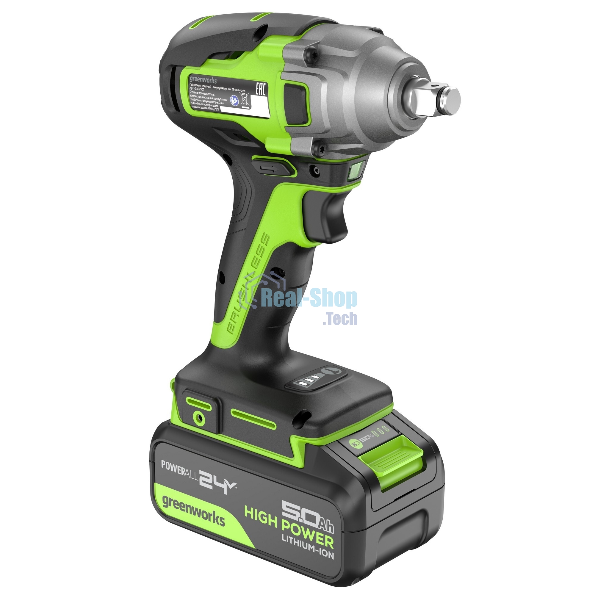 Гайковерт Greenworks GD24IW400 аккум. патрон:квад.1/2