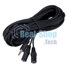 Кабель-разветвитель аудио Cablexpert CCA-415-5M-N, Jack 3.5(M) 3pin/2xJack 3.5(F), 5м, черный, пакет
