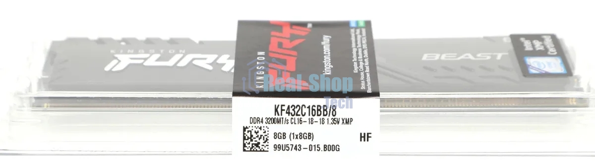Оперативная память Kingston Fury Beast Black, DDR4, 8GB (1x8GB), 3200MHz, CL16, с радиатором, черный