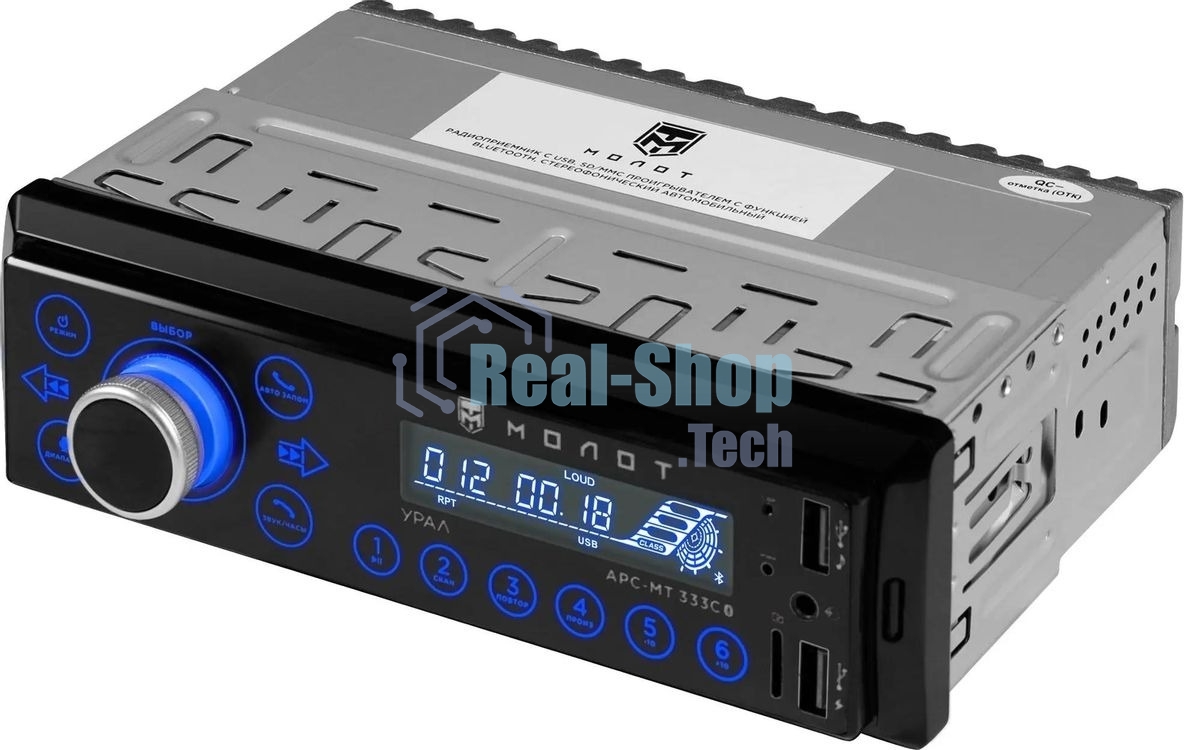 Автомагнитола Ural Молот АРС-МТ 333С, 1 DIN, Bluetooth, USB Type-A, AUX