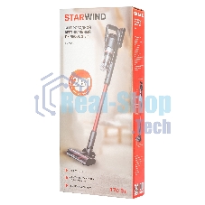 Пылесос вертикальный Starwind SCH9945 серебристый/красный, питание от аккумулятора, 170 Вт, уборка сухая, пылесборник 0.4 л