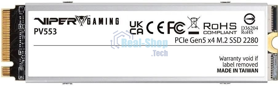 Накопитель SSD Patriot PV553, 4Tb, PCIe 5.0 x4, M.2 2280, NVMe, R/W 12400/11800, с активным охлаждением