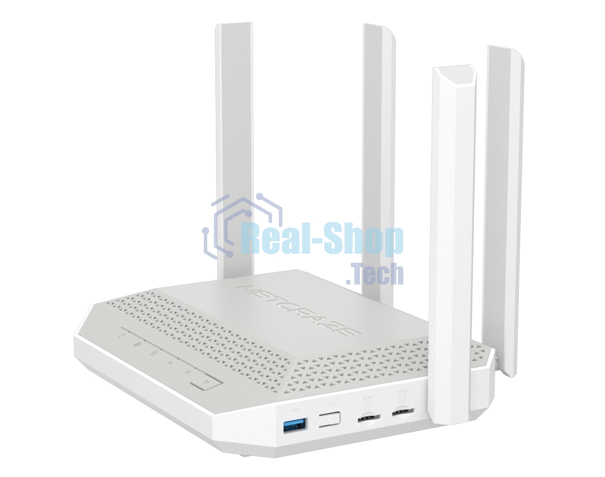 Гигабитный интернет-центр Netcraze Hopper 4G+ (NC-2312) с модемом 4G+, двумя слотами для SIM-карт, Mesh Wi-Fi 6 AX3000, 5-портовым Smart-коммутатором и многофункциональным портом USB 3.0