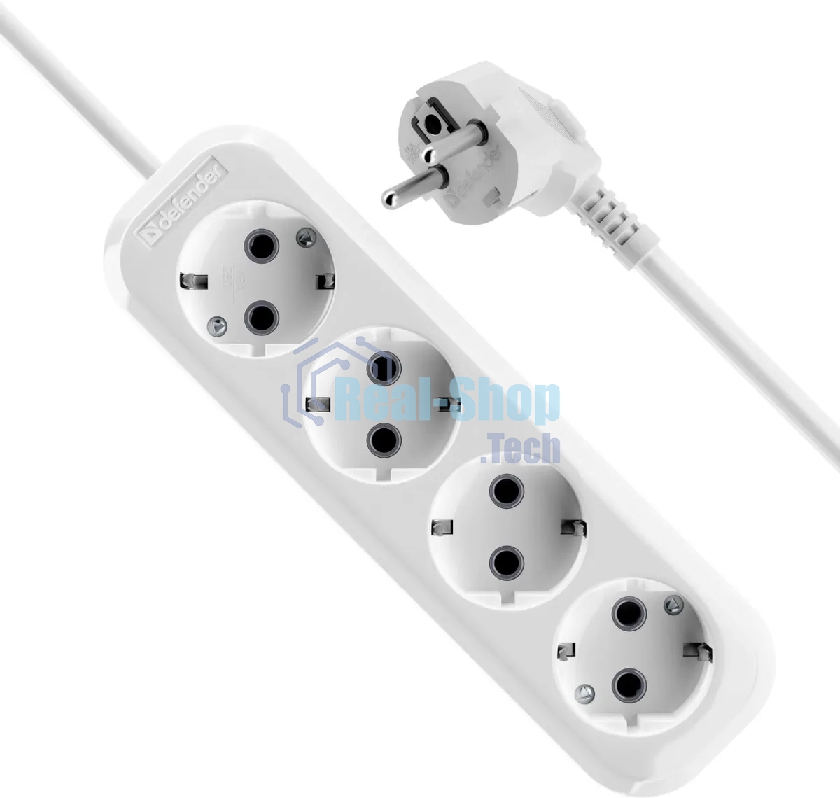Удлинитель Defender R340 белый, 2 м, EURO, 4 розетки, 3500 Вт