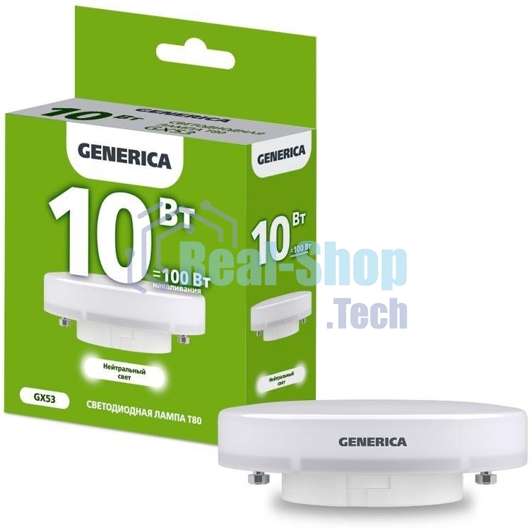 Лампа cветодиодная LED T80 IEK LL-T80-10-230-40-GX53-G таблетка 10Вт 230В 4000К GX53 GENERICA