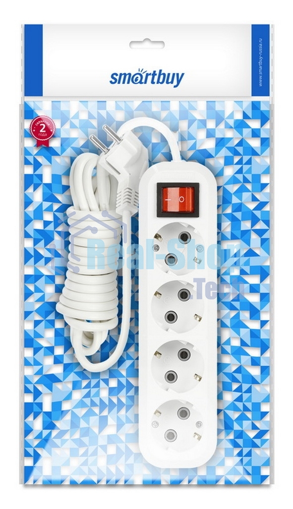 Удлинитель Smartbuy (SBE-16-4-03-ZS) 4 гнз х 3,0 м (16А/3.5 кВт, ПВС 3х1.0)