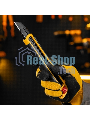 Нож Denzel 25 мм, сменное лезвие, SK4, корпус из ABS + TPR, торцевой зажим