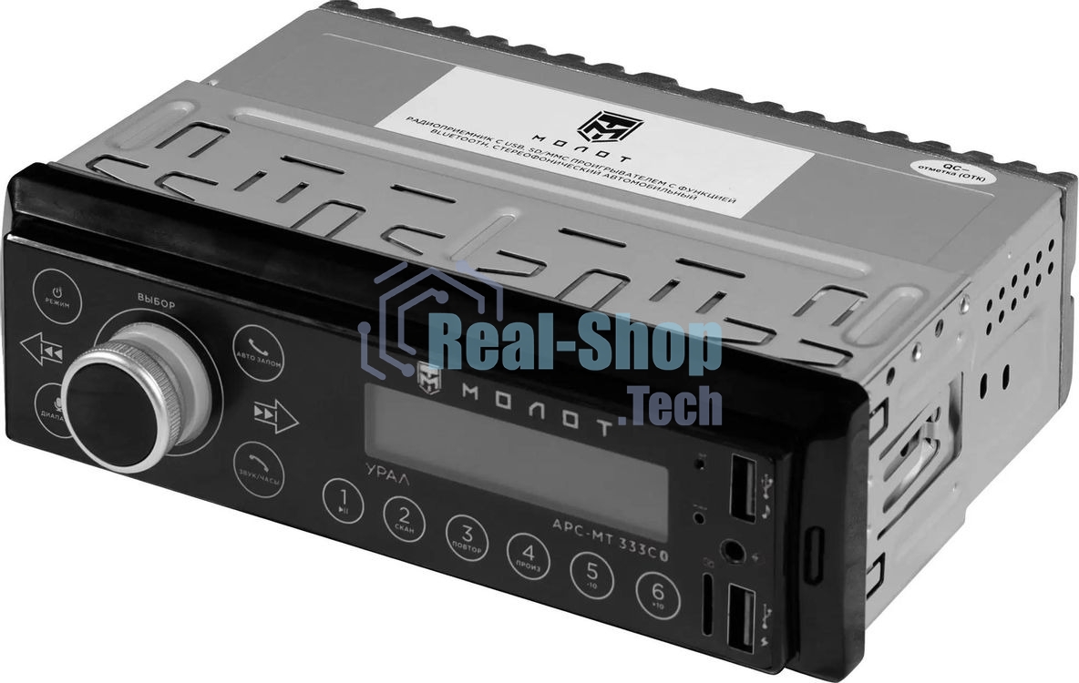 Автомагнитола Ural Молот АРС-МТ 333С, 1 DIN, Bluetooth, USB Type-A, AUX