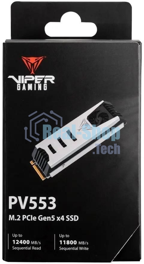 Накопитель SSD Patriot PV553, 4Tb, PCIe 5.0 x4, M.2 2280, NVMe, R/W 12400/11800, с активным охлаждением