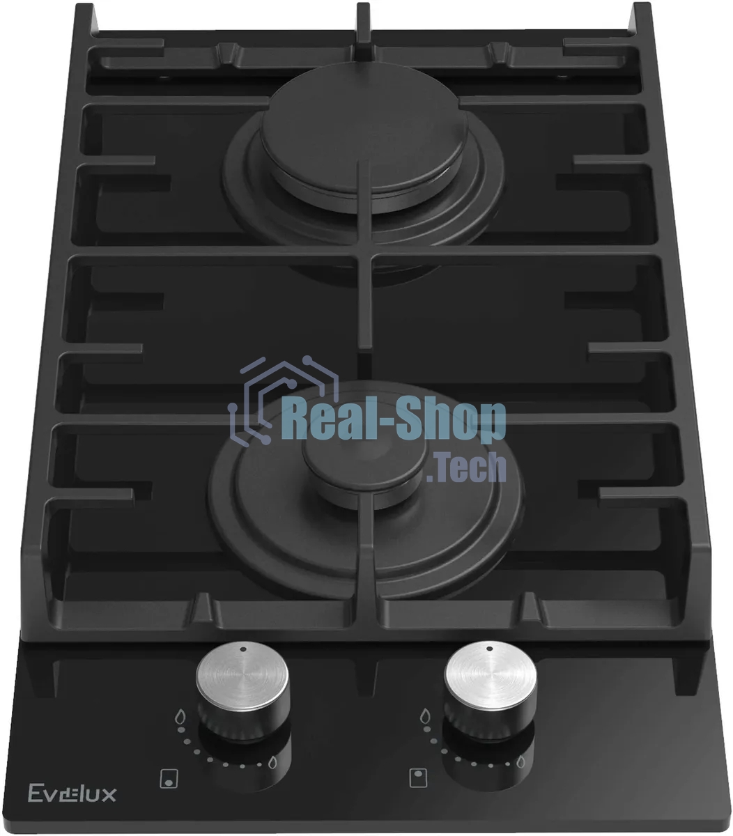 Газовая варочная панель EVELUX HEG 360 BG, Hi-Tech, 30 см, 2 конфорки, газ-контроль, электроподжиг, черный