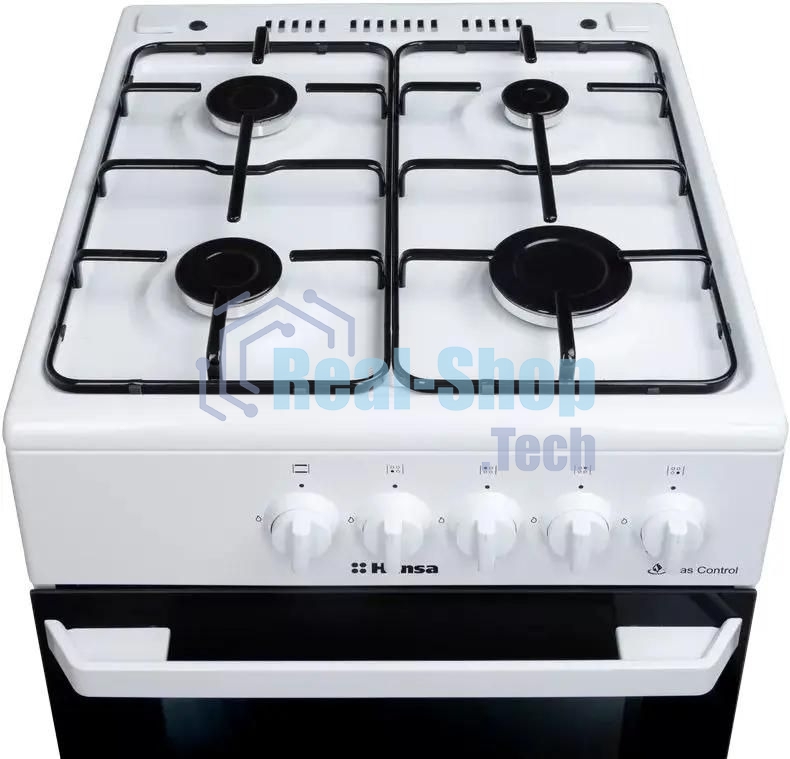 Плита газовая Hansa FCGW510029A белый, конфорок 4 газовых, духовка 53 л, 50 см x 85 см x 57 см
