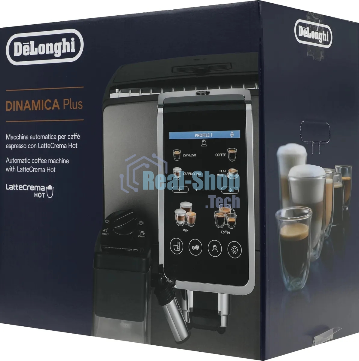 Кофемашина автоматическая DeLonghi Dinamica Plus ECAM380.95.TB черный/серый, исп. кофе - зерновой/молотый, 1.8 л, 1450 Вт, 15 Бар.