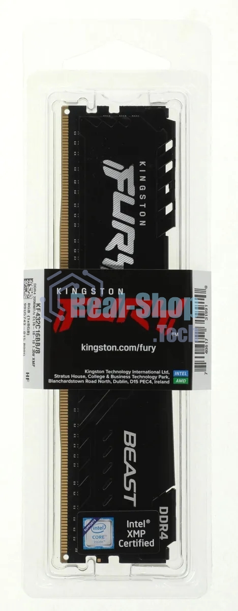 Оперативная память Kingston Fury Beast Black, DDR4, 8GB (1x8GB), 3200MHz, CL16, с радиатором, черный