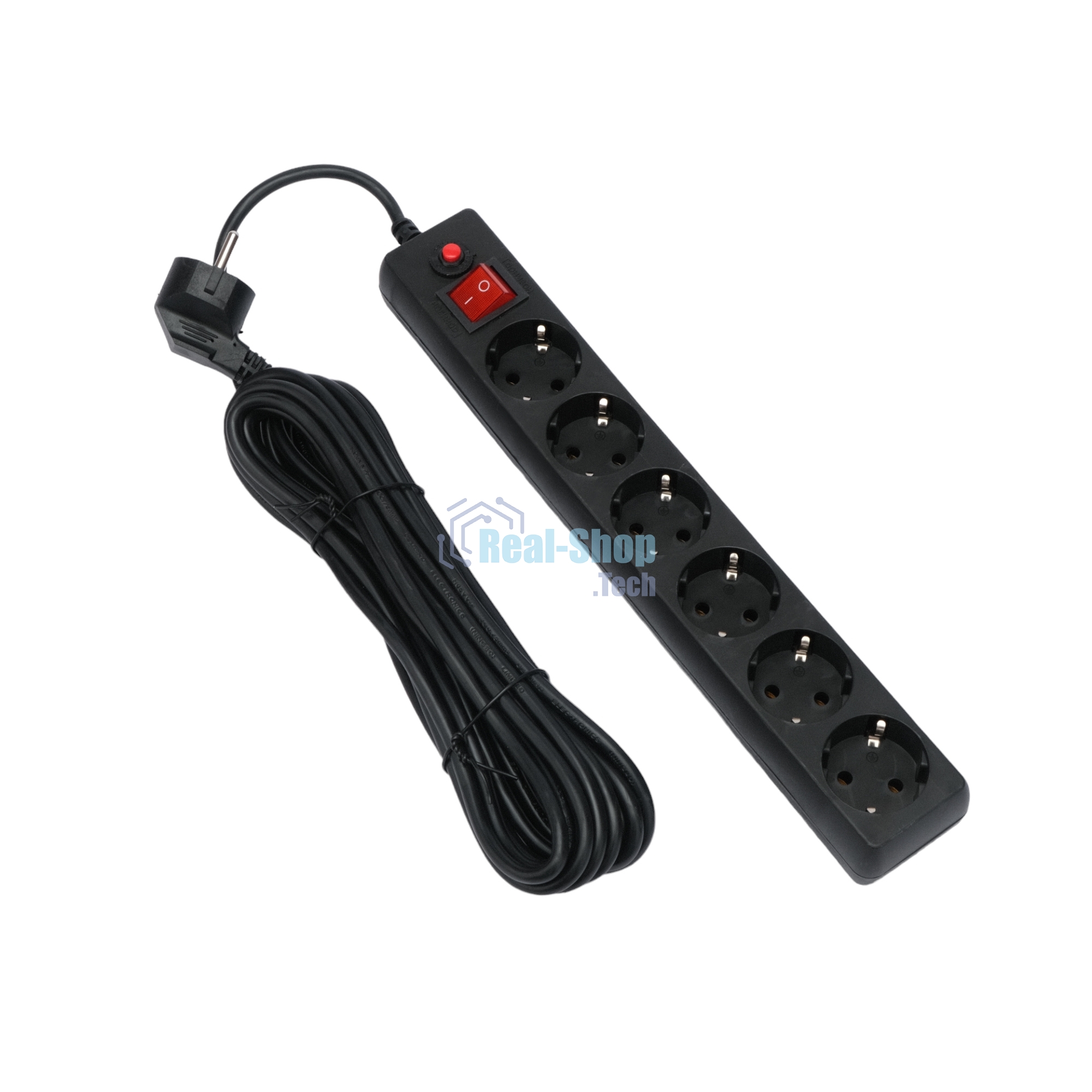 Сетевой фильтр Гарнизон 6 р, 10А, 7 м, ур.защиты 4, черный, пакет