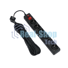 Сетевой фильтр Гарнизон 6 р, 10А, 7 м, ур.защиты 4, черный, пакет