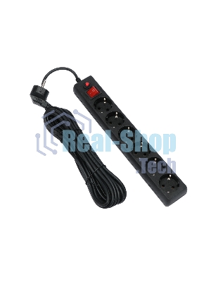 Сетевой фильтр Гарнизон 6 р, 10А, 7 м, ур.защиты 4, черный, пакет