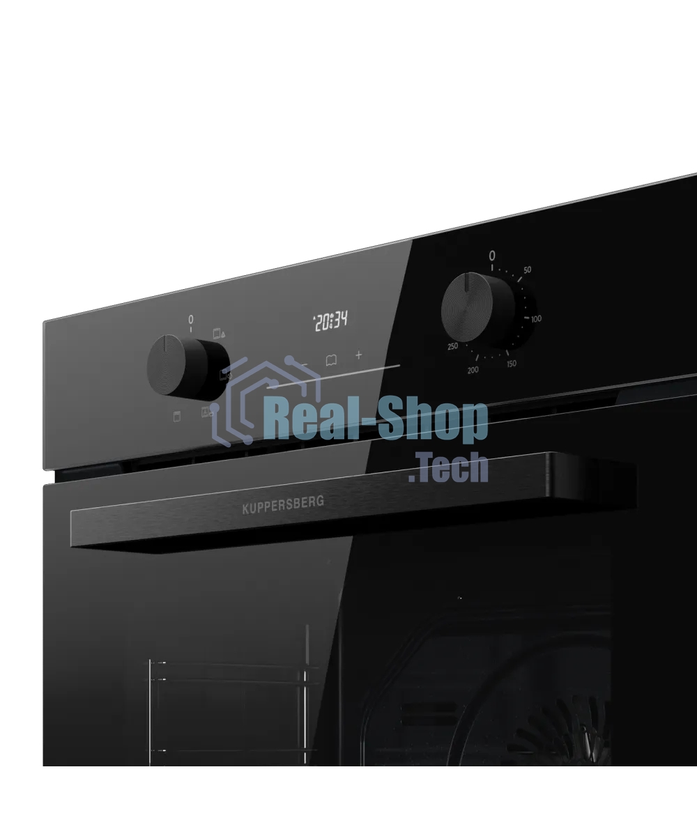 Духовой шкаф Kuppersberg HO 606 Black, High-Tech, 78 л, поворотное управление, дисплей, таймер, 6 режимов, макс. температура 310 градусов, телескопические направляющие (на 1 уровень), цвет черный, цвет фурнитуры черный