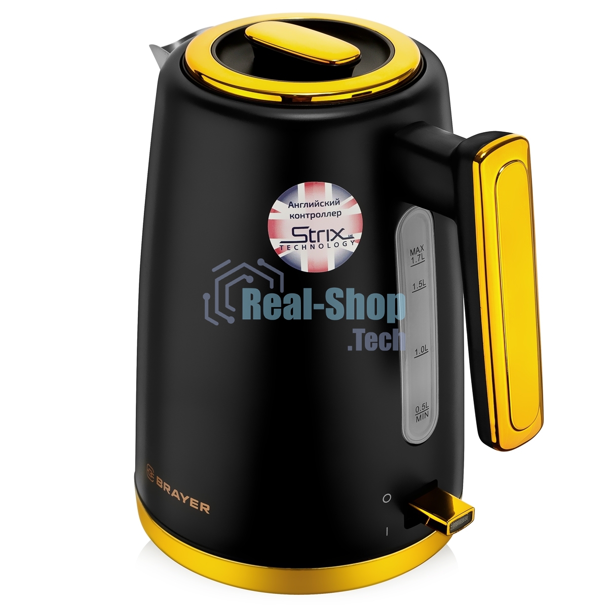 Чайник электрический BRAYER BR1017, 2200 Вт, 1,7 л, нерж.сталь, VNQ by STRIX, автоотключ