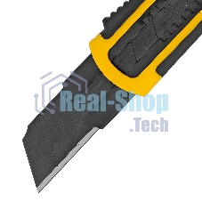 Нож Denzel 25 мм, сменное лезвие, SK4, корпус из ABS + TPR, торцевой зажим