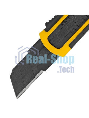 Нож Denzel 25 мм, сменное лезвие, SK4, корпус из ABS + TPR, торцевой зажим