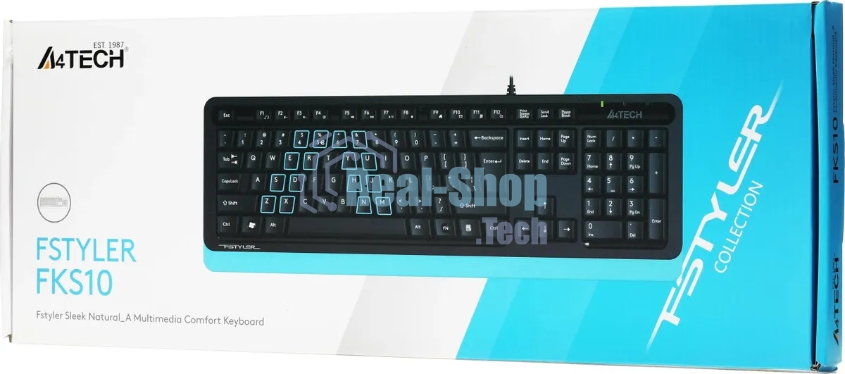 Клавиатура проводная A4Tech Fstyler FKS10, USB, черный/синий