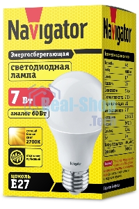 Лампа светодиодная Navigator NLL-A60/A55-7-230-2.7K-E27 7 Вт грушевидная 2700К тепл. белый E27 525лм 220-240В