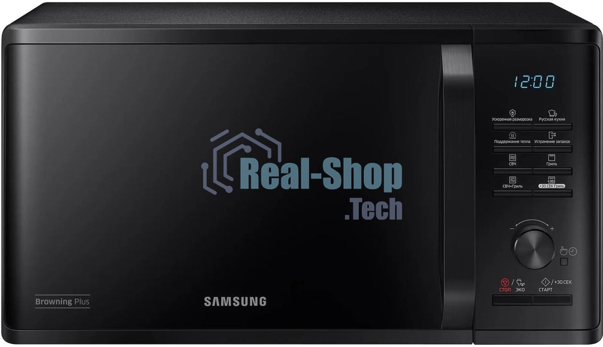 Микроволновая печь Samsung MG23K3515AK/BW черный, 23 л, 800 Вт, переключатели - кнопки, поворотный механизм