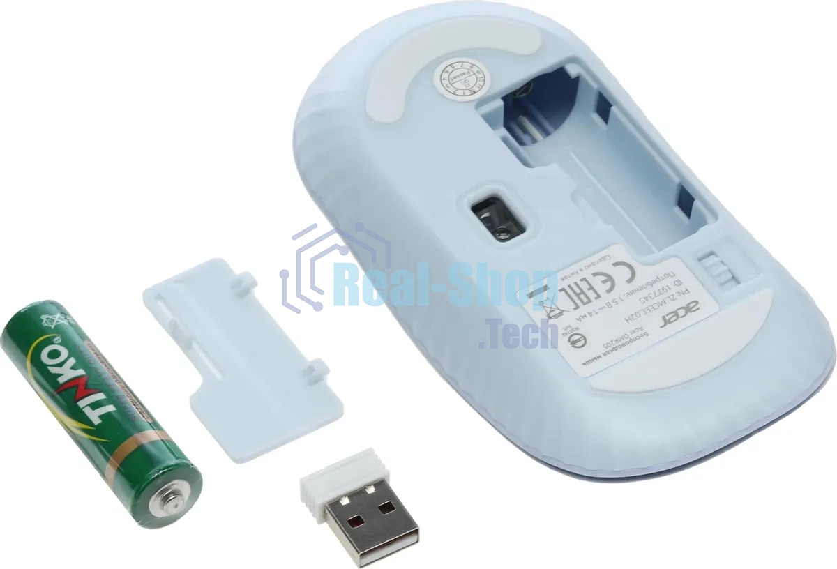 Мышь беспроводная Acer OMR205 белый/голубой, 1200 dpi, радиоканал, USB, кнопки - 3