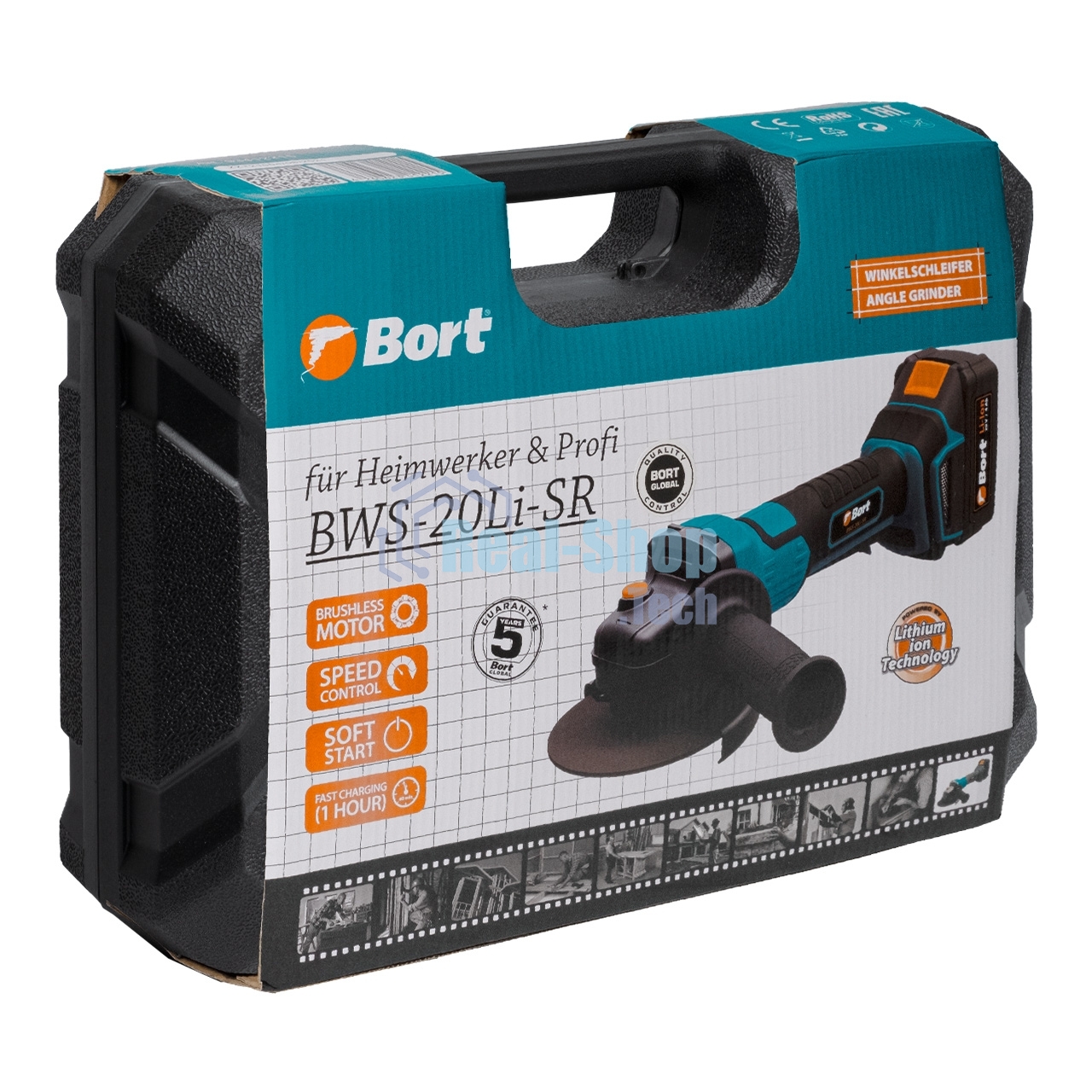 Угловая шлифовальная машина Bort BWS-20Li-SR аккумуляторная (93412215)
