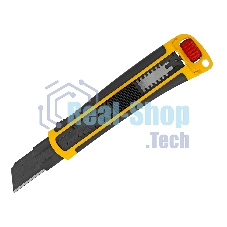 Нож Denzel 25 мм, сменное лезвие, SK4, корпус из ABS + TPR, торцевой зажим