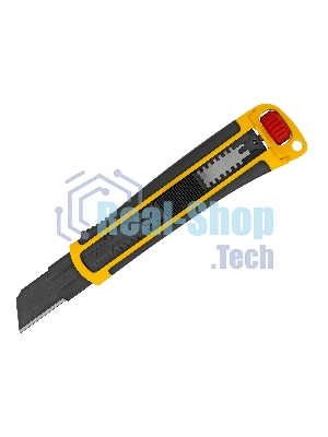 Нож Denzel 25 мм, сменное лезвие, SK4, корпус из ABS + TPR, торцевой зажим