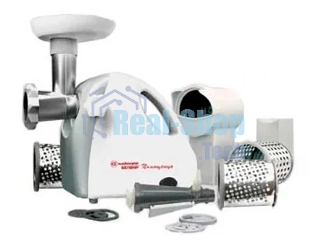 Мясорубка электрическая Белвар Помощница КЭМ-П2У 303-04 белый, 1500 Вт, 0.4 кг/мин, реверс, защита от перегрузки, насадки - 9