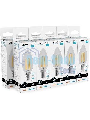 Лампа светодиодная филаментная Gauss Filament 12Вт цок.:E14 свеча св.свеч.бел.нейт. (упак.:10шт)