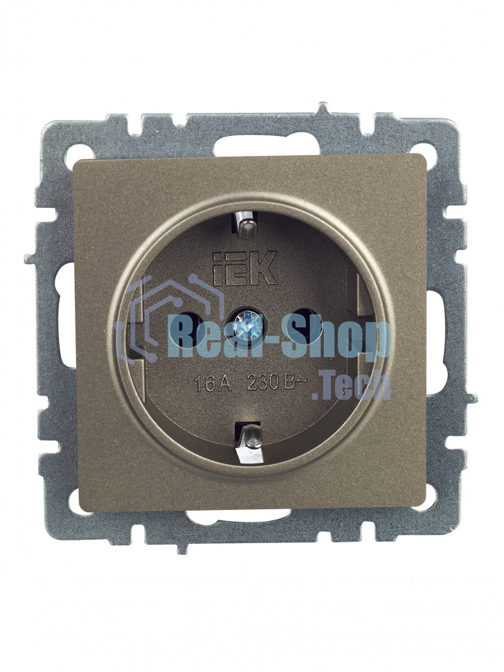 Розетка 1-местная IEK BRITE РС11-1-0-БрШ (BR-R11-16-K37) с заземлением, без защитных шторок, 16А, шампань
