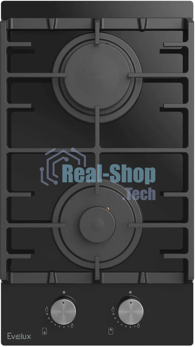 Газовая варочная панель EVELUX HEG 360 BG, Hi-Tech, 30 см, 2 конфорки, газ-контроль, электроподжиг, черный