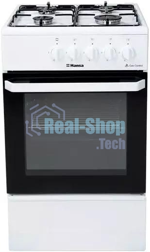 Плита газовая Hansa FCGW510029A белый, конфорок 4 газовых, духовка 53 л, 50 см x 85 см x 57 см