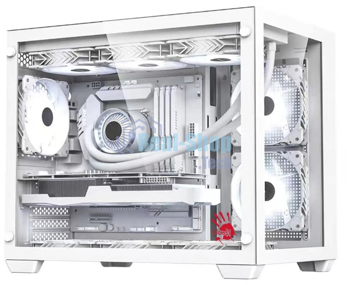 Компьютерный корпус Bloody BD-CC108 белый без БП mATX 9x120мм 2xUSB 3.0 audio bott PSU