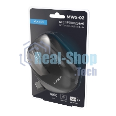 Мышь беспроводная Maxvi MWS-02 черный, 6 кнопок, 1600 dpi