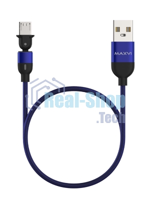 Кабель Maxvi MC-19M blue, USB-A - microUSB, 2.4A, LED ток макс. нагрузки 2.4А, макс. напряжение 5V; стандарт USB 2.0; длина кабеля 1.5м, нейлоновая оплетка, металлические корпуса разъемов, LED подсветка, цвет: синий