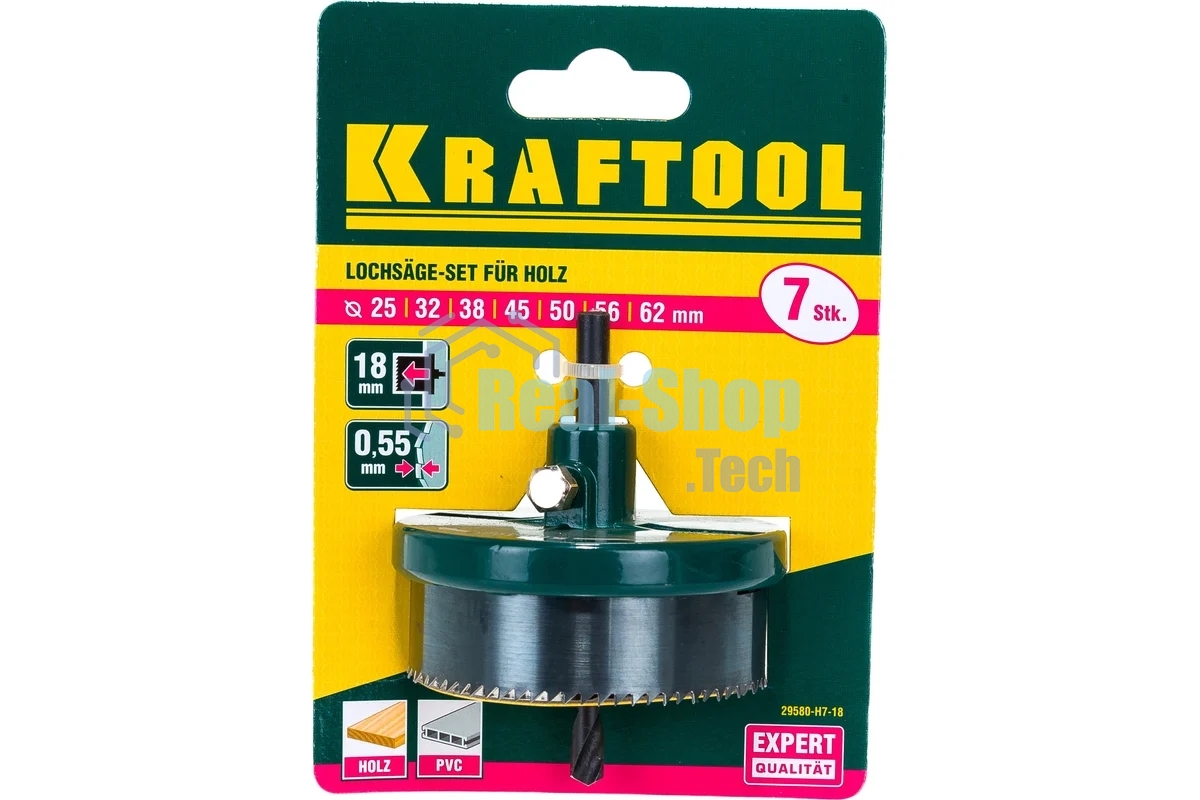 Пила сегментная наборная по дереву KRAFTOOL 7шт(25-62/18мм): 25-32-38-45-50-56-62х18 мм