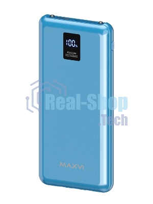 Портативный аккумулятор Maxvi PB10-11 10000 мАч blue 3A, встроенные кабели USB A/Type-C/Lightning