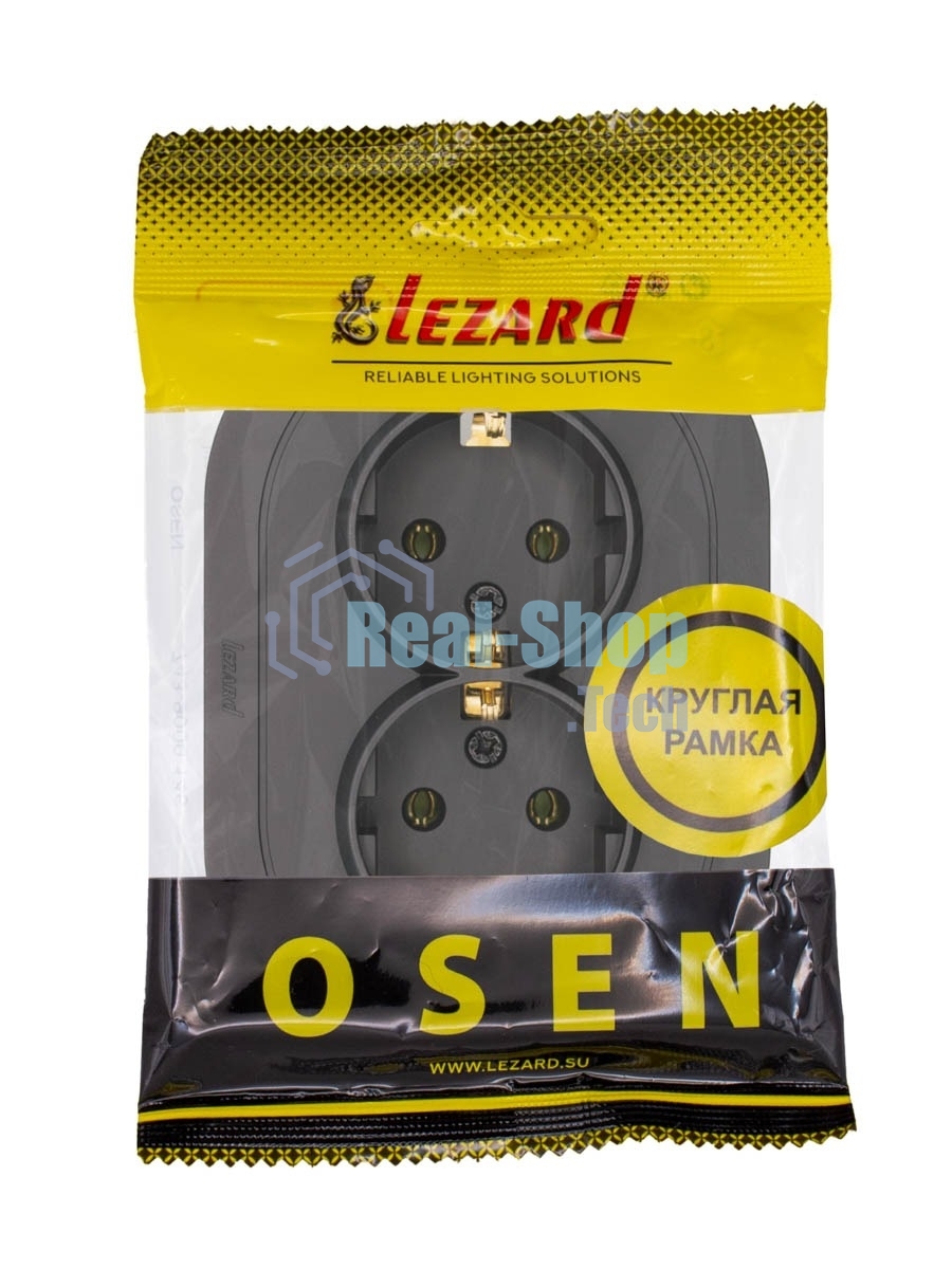 Розетка 2-м LEZARD СП OSEN с заземл. ПБТ, круглая, механизм, черный бархат 744-4200-127B