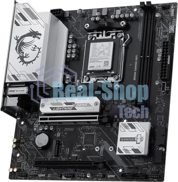 Материнская плата MSI B850M GAMING WIFI, AM5, AMD B850, 2xDDR5, 4xSATA, 2xM.2, 1xPCIe 5.0 x16, 1xPCIe 4.0 x16, 1xDP, 1xHDMI, 1x2.5Gb LAN, Wi-Fi 7, Bluetooth 5.4, 1xUSB-C 10Gbps, 3xUSB-A 5Gbps, 2xUSB-A 2.0, 2x3.5 мм, 7.1, mATX